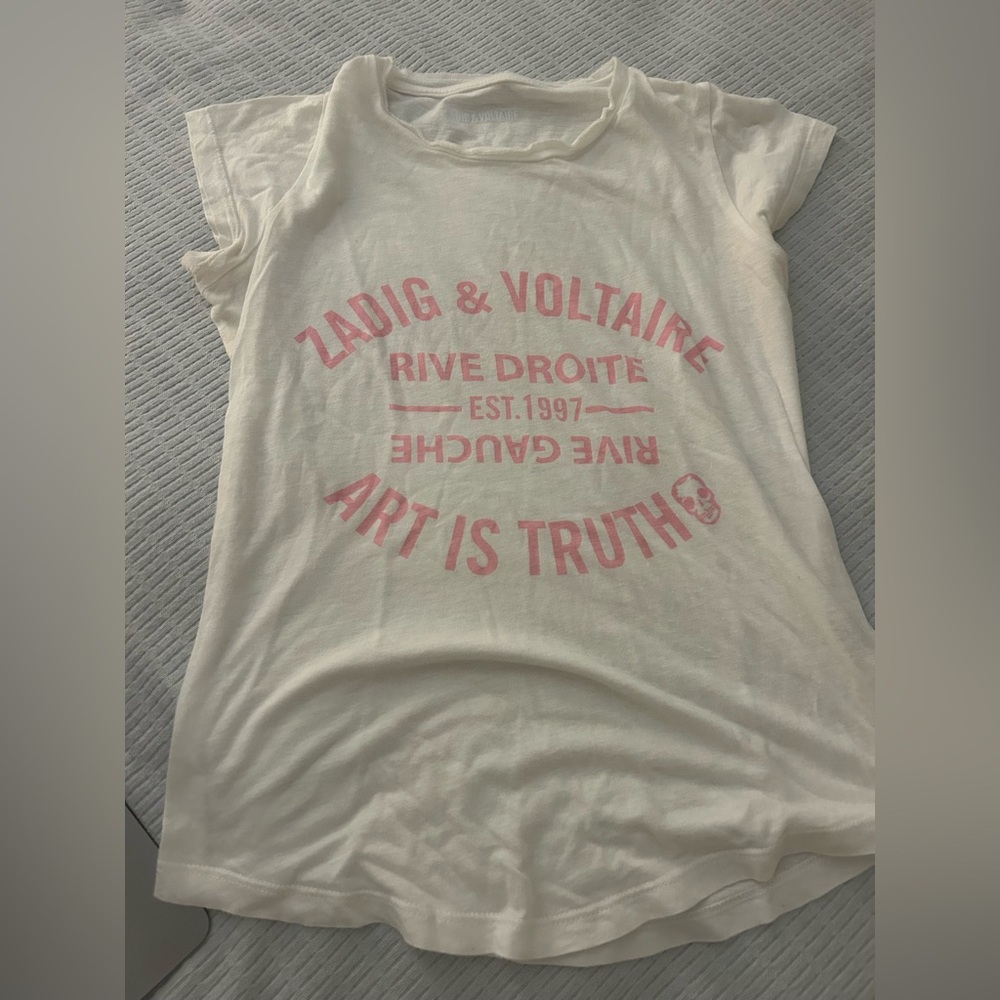 Zadig and Voltaire white and pink tee art is truth size s